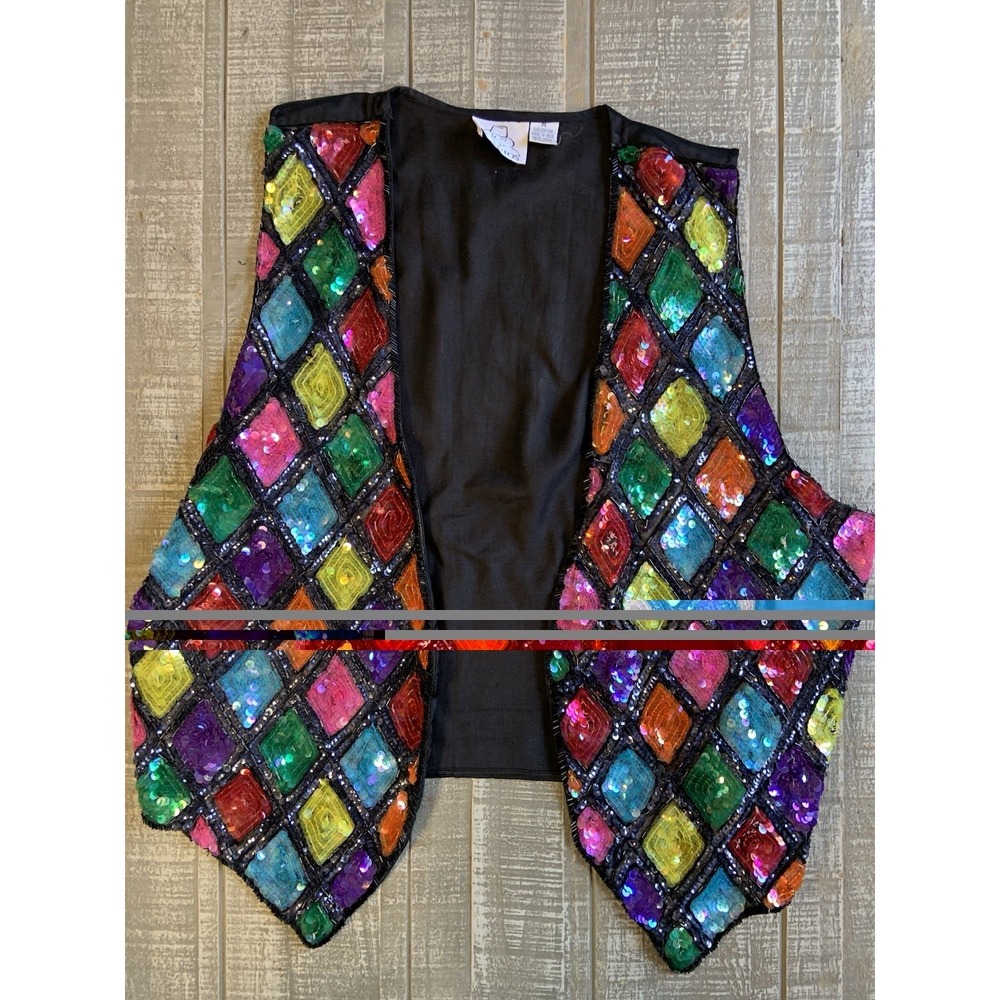 Vintage Gantos Patchwork Sequins Print Rayon Vest Women's‎ Size Medium Bling
